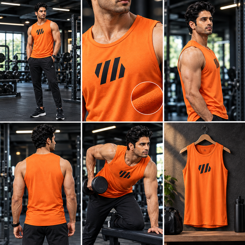 PSC Men’s Gym Vest Pack of 5 – Stylish, Breathable, Stretchable & Comfortable Sleeveless Sports Vest for Workout, Running, Training & Daily Wear.