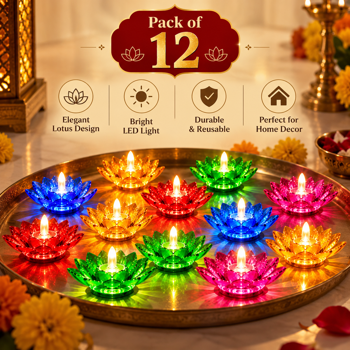 Multicolour Diwali Diyas Colourful 3D 2 IN 1 Reflection Diya (Pack of 12)