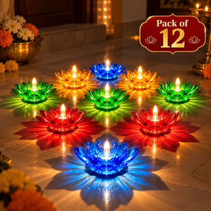 Multicolour Diwali Diyas Colourful 3D 2 IN 1 Reflection Diya (Pack of 12)