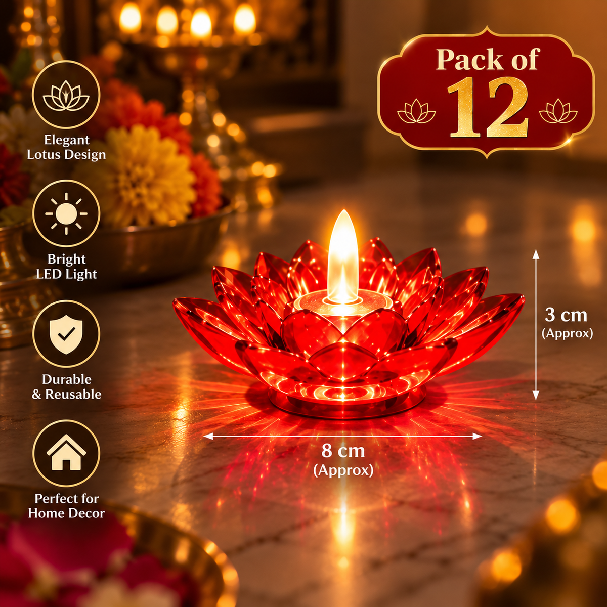 Multicolour Diwali Diyas Colourful 3D 2 IN 1 Reflection Diya (Pack of 12)