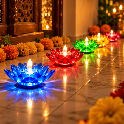 Multicolour Diwali Diyas Colourful 3D 2 IN 1 Reflection Diya (Pack of 12)